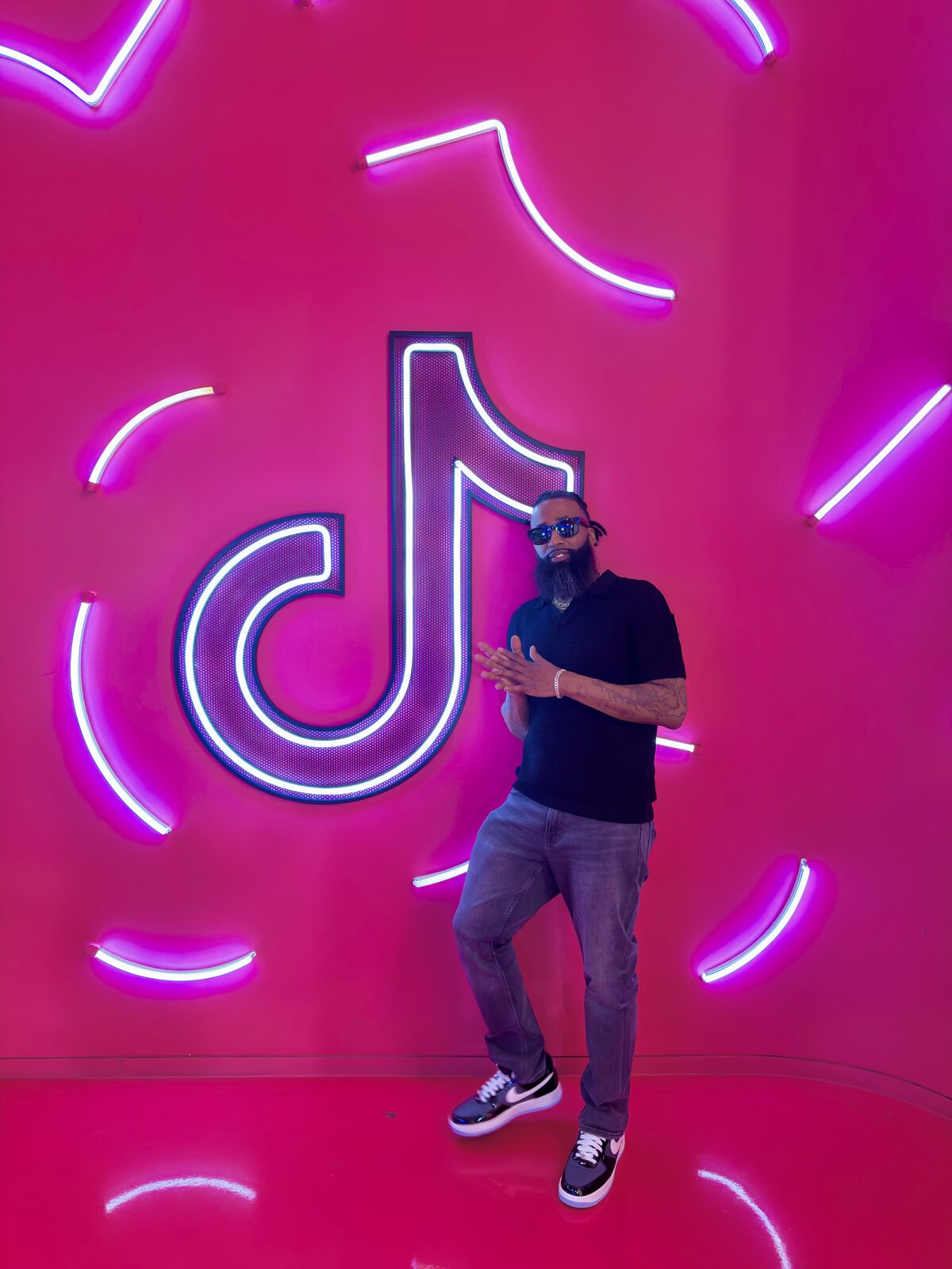 Neon lit livestream studio lighting